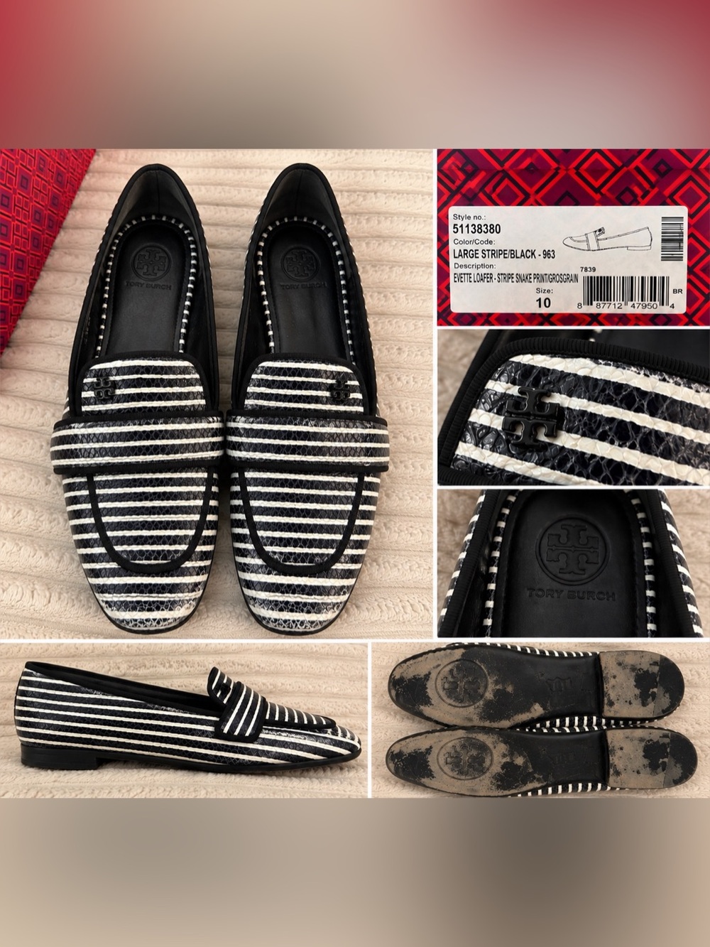 Tory Burch Evette Loafer Black & White US 10